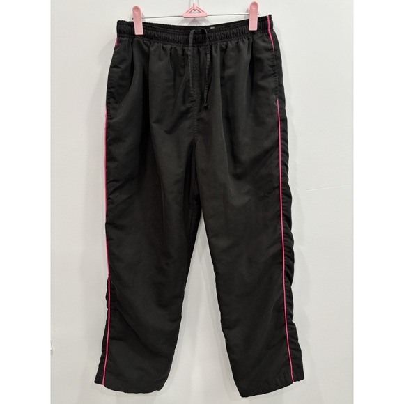 Y2K Black Track Pants Pink Piping Three Hearts Size Small Retro Streetwear - Picture 3 of 10